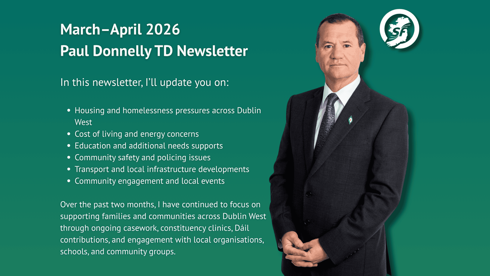 March–April 2026 Paul Donnelly TD Newsletter